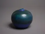 Graeme Storm, Small orb vase, stoneware with vivid green over blue barium glaze