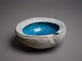 Deep crucible pouring bowl by Len Castle, stoneware with alkaline glaze to the interior, nice weathered patina to the exterior, sold May 2024
