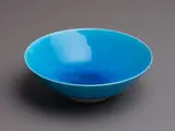 Alkaline blue bowl by Len Castle, glazed white earthenware, sold May 2024