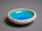 Pacific Series bowl by Len Castle, stoneware with alkaline blue glaze to the interior and silica rubbed exterior, sold May 2024