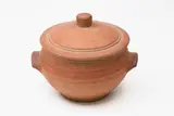 St Ives Pottery, Small casserole dish, the unglazed exterior with umber pigment, the interior with speckled grey glaze
