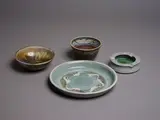 New Zealand Studio Pottery, Collection of ceramics, including a Beverley Luxton ashtray, and a large circular dish and two bowls by unidentified potters