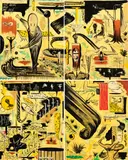 Bill Hammond, The Quik and the Ded, acrylic on canvas, four panels