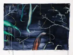 Snares by Bill Hammond, watercolour and acrylic on paper, sold Mar 2024