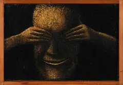 See No Evil by Tony Fomison, oil on canvas mounted to soft board in artist’s original frame, sold Mar 2024