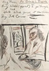 Morning Coffee, Rachel & Mary (to do list) by Philip Clairmont, ink and graphite on paper, offered Feb 2024