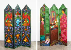 Murray Grimsdale, Untitled, acrylic on wooden screen, three panels