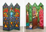 Murray Grimsdale, Untitled, acrylic on wooden screen, three panels