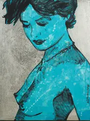 David Bromley, Nude, acrylic and silver leaf on canvas