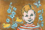 David Bromley, Boy, acrylic on gold leaf on canvas