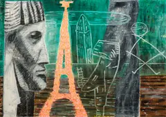 Denys Watkins, Study with Eiffel Tower, oil pastel on paper