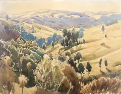 Peter McIntyre, Hawke's Bay Landscape, watercolour
