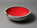 Len Castle, Red Lava crucible pouring vessel, earthenware with grey textured exterior