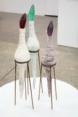 Christine Boswijk, Three herons, clay, cast glass and steel