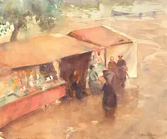 Francis McCracken, Stalls on the Banks of the Seine, watercolour