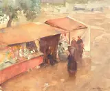 Francis McCracken, Stalls on the Banks of the Seine, watercolour