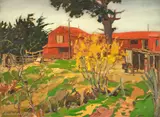 Archibald Nicoll, The Red Barn, oil on board