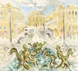 Richard Crisp, The Town Square, watercolour