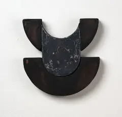 Julia Morison, Codex 47, iridescent acrylic paint and ash on shaped timber