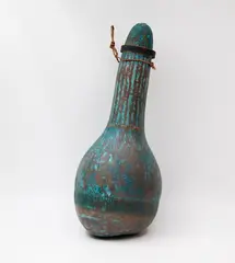 Geoffrey Fairburn, Gourd, dye on gourd, with incised geometric motifs and flax handle