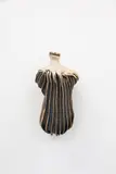 Len Castle, Small hanging bottle, stoneware with heavily ribbed surface with dark iron oxide wash, blue glaze to interior (small chips)