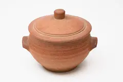 St Ives Pottery, Small casserole dish, the unglazed exterior with umber pigment, the interior with speckled grey glaze
