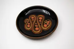 Brian Gartside, Stoneware dish, decorated with a colourful abstract swirling pattern