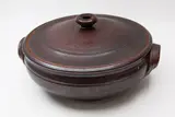 Ray Rogers, Very large casserole dish, stoneware with iridescent tenmoku-type glaze to the exterior, olive green glaze to the interior
