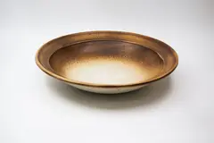 Large table bowl by Ray Rogers, stoneware with tan and brown ash glaze, offered Feb 2024