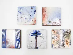 John Papas, Collection of five tiles from the 'Early Morning' and 'Palm' series, glazed earthenware