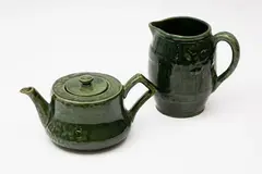 Luke Adams, Green glazed teapot and barrel jug