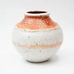 Warwick Lidgard, Stoneware vase, with shino glaze, dotted detailing to the neck
