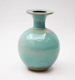 Baluster vase by Graeme Storm, stoneware with flambé turquoise glaze, sold Feb 2024
