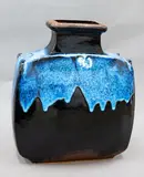 Impressive and oversized Blossom vase by Len Castle, stoneware slab vase with jun glaze over tenmoku, sold Feb 2024