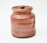 Ian Smail, Wood fired lidded jar, decorated with diagonal 'cuts' to the body