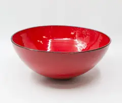 Large hemispherical bowl by Len Castle, with speckled red lava glaze, sold Feb 2024