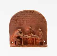 Diedre Airey, Terracotta wall plaque, depicting a scene from The Walk to Emmaus (Luke 24:30-32)