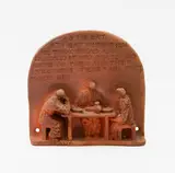 Diedre Airey, Terracotta wall plaque, depicting a scene from The Walk to Emmaus (Luke 24:30-32)