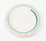 Frank Carpay (attrib.) for Crown Lynn, Hand-painted dish, decorated with magenta and green circular design to the rim