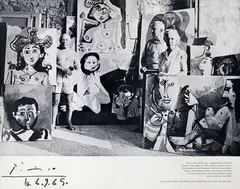 Jane and Sam Koots in the artist's Mougins studio Picasso & Picasso and Cocteau at a bullfight, Two Picasso exhibition poster prints