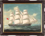 Chinese Artist Unknown, c. 1870, The British clipper Holmsdale off a China trade port, ‘HOLMSDALE’, oil on canvas
