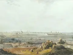 Robert H. Colebrook, ‘East View of Seringapatam’ drawn on the spot, coloured aquatint print engraved by J.W. Edy, published London 1804, full margins