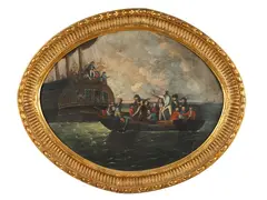 Robert Dodd, The Mutineers turning Lieutenant Bligh and the officers adrift from the HMS Bounty, oil on canvas laid down on board