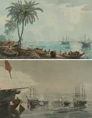 Six coloured aquatint prints, from ‘Views of Calcutta and its environs’ by James Baillie Fraser, sold Dec 2023