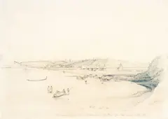 John Kinder, Melanesian Mission College, Kohimaramara, July 1860 - From the Māori village on the cliff, watercolour