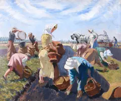 Christopher Perkins, Harvest Time, Northern Europe, oil on canvas laid down on board