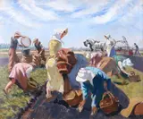 Christopher Perkins, Harvest Time, Northern Europe, oil on canvas laid down on board