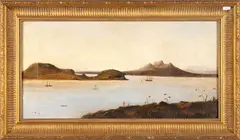 Major Frederick R. Stack, Auckland, the Harbor, North Shore and Rangitoto from Bastion Point, oil on canvas (1855)