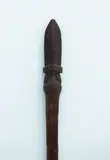 Taiaha, A small 19th century fighting staff century, the carved upoko and arero with finely carved with rauponga spirals terminating at a pointed tip.