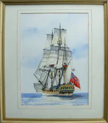Paul Deacon, HMS Resolution, watercolour and pen